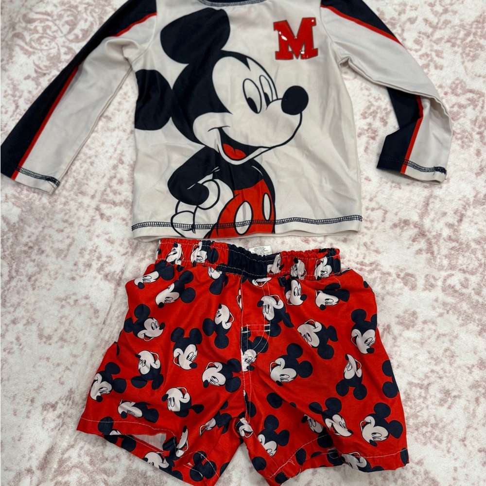 Disney Mickey Mouse Two-Piece Pajama Set - Red, White & Black